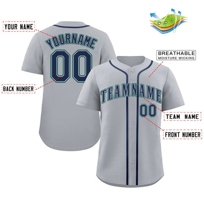 Custom Gray Navy-Aqua Classic Style Authentic Baseball Jersey