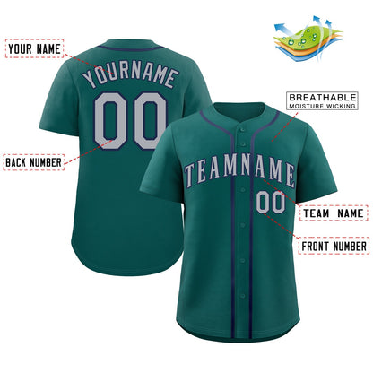 Custom Aqua Gray-Navy Classic Style Authentic Baseball Jersey