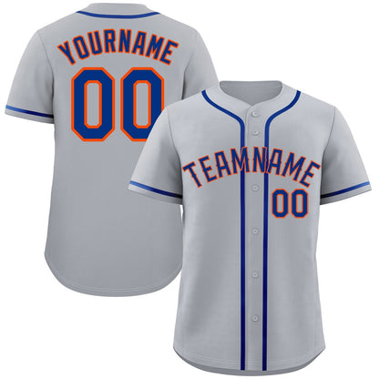 Custom Gray Royal-Orange Classic Style Authentic Baseball Jersey