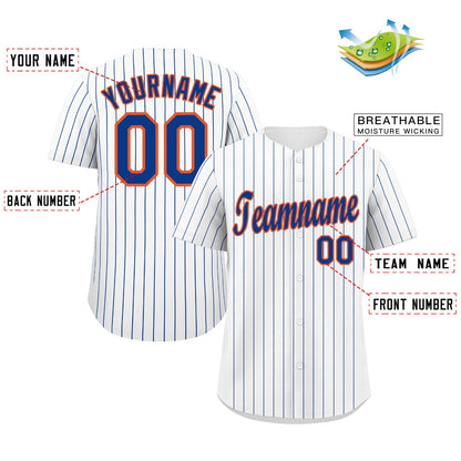 Custom White Royal-Orange Stripe Fashion Authentic Baseball Jersey