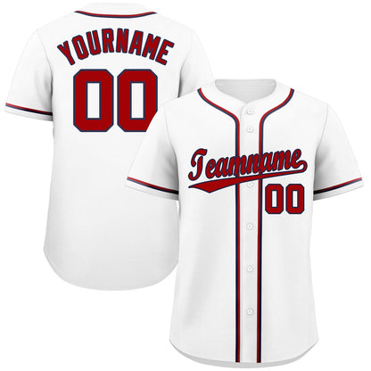 Custom White Red-Navy Hook Classic Style Authentic Baseball Jersey