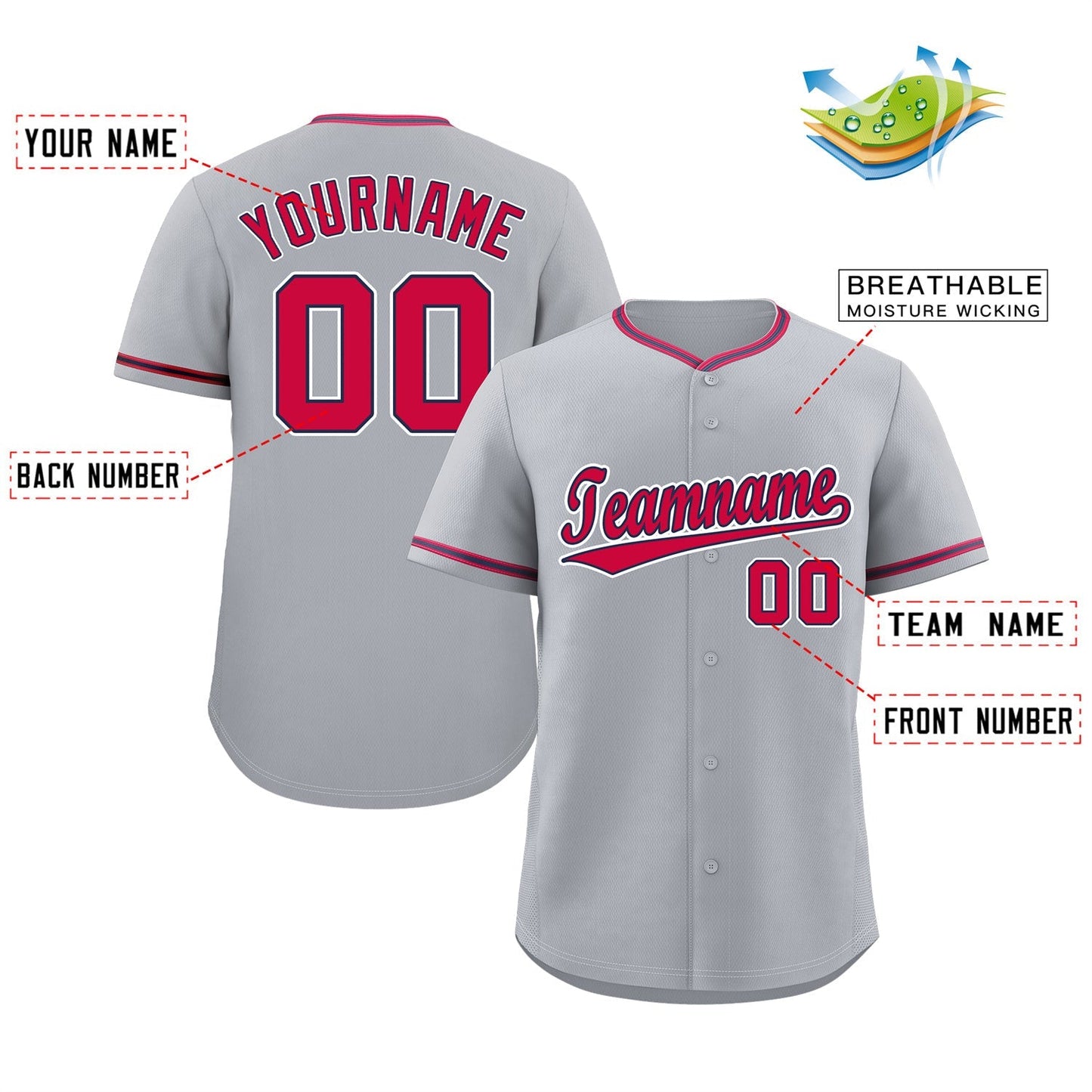 Custom Gray Red-White Hook Classic Style Authentic Baseball Jersey