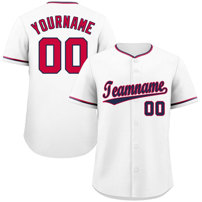 Custom White Navy-Red Hook Classic Style Authentic Baseball Jersey