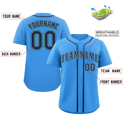 Custom Powder Blue Navy-Aqua Classic Style Authentic Baseball Jersey