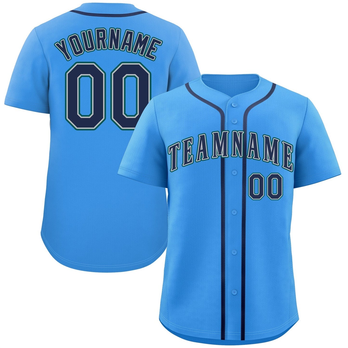 Custom Powder Blue Navy-Aqua Classic Style Authentic Baseball Jersey