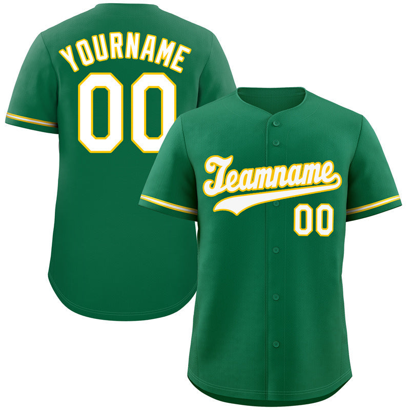 Custom Kelly Green White-Gold Classic Style Authentic Baseball Jersey