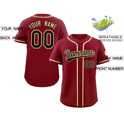 Custom Crimson Black-Khaki Classic Style Authentic Baseball Jersey