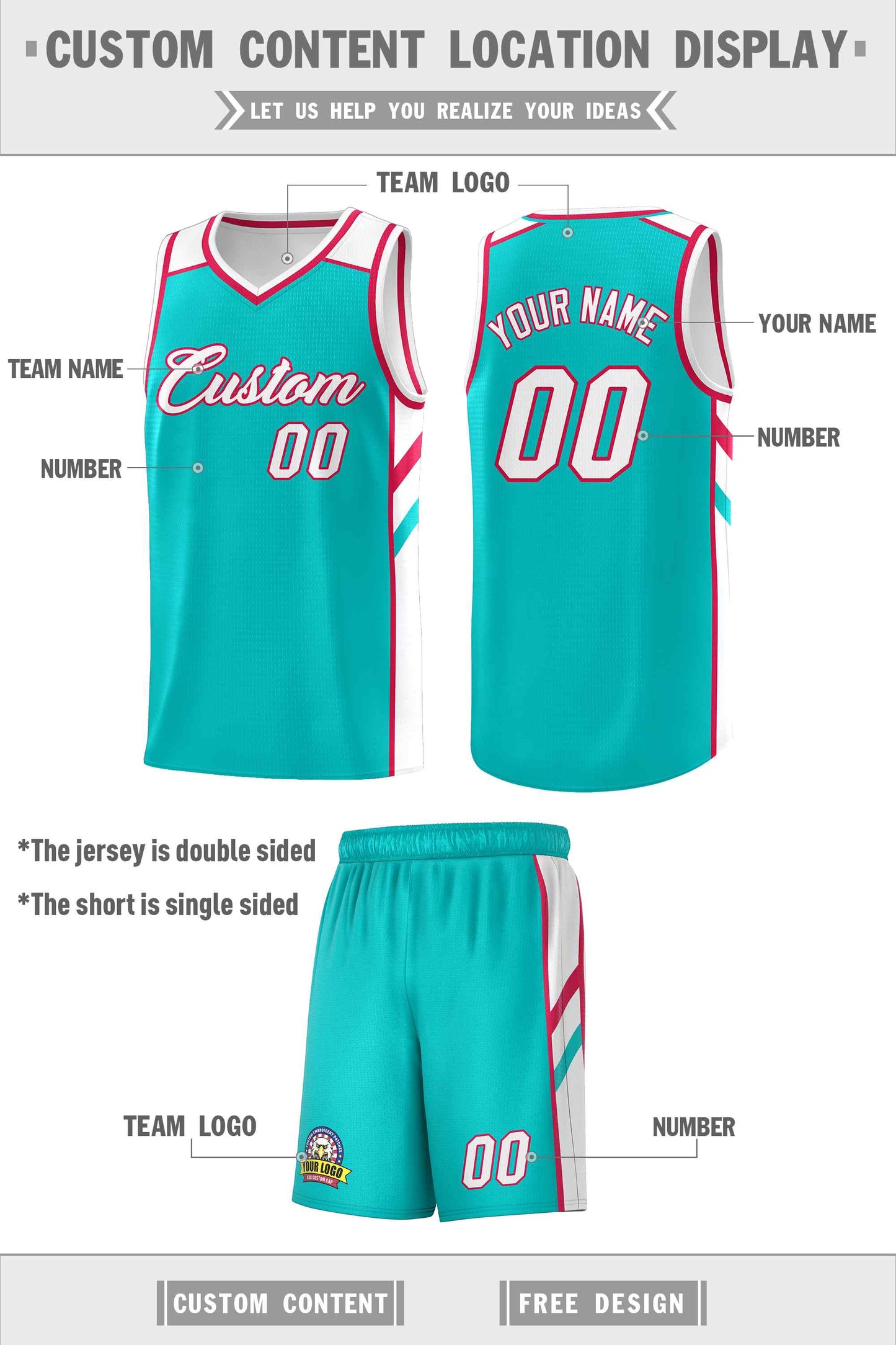 Custom Aqua White Double Side Sets Men Basketball Jersey