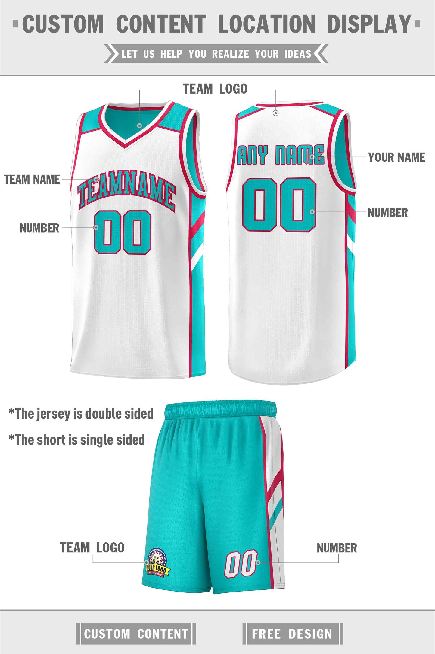 Custom Aqua White Double Side Sets Men Basketball Jersey