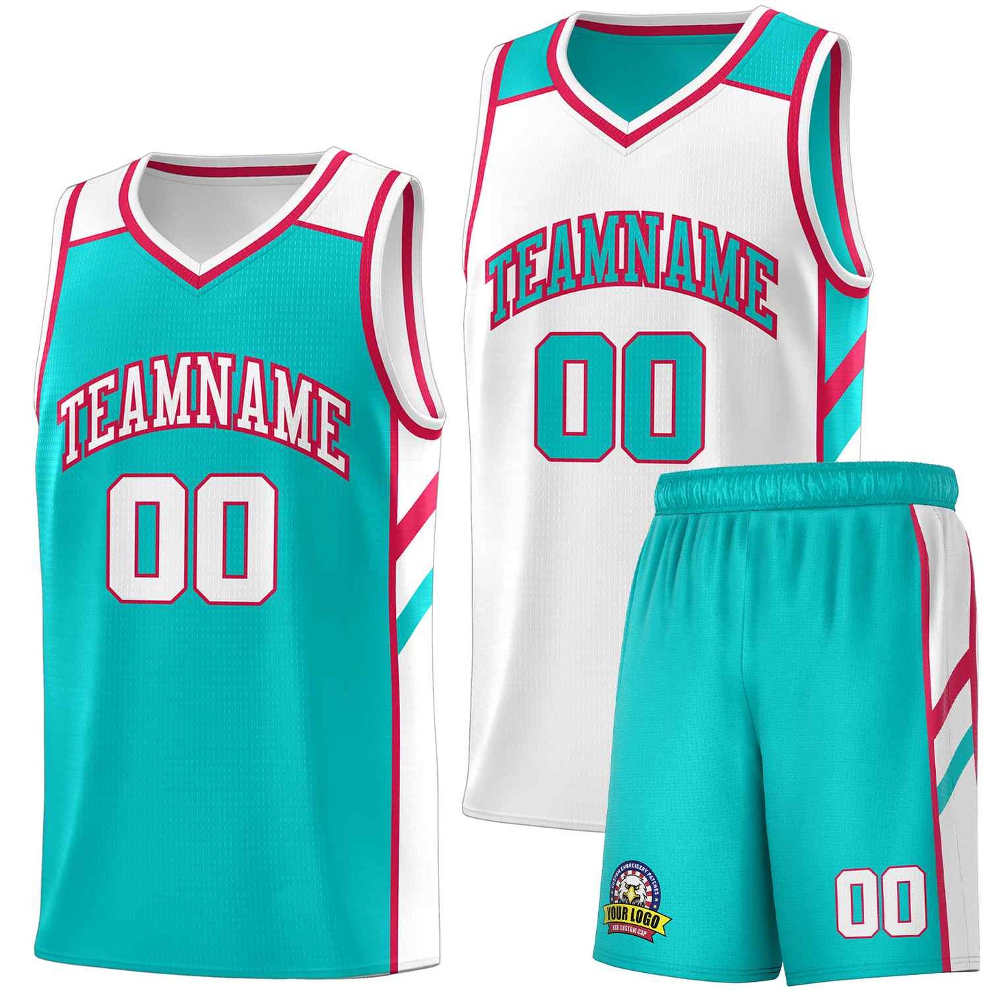 Custom Aqua White Double Side Sets Men Basketball Jersey