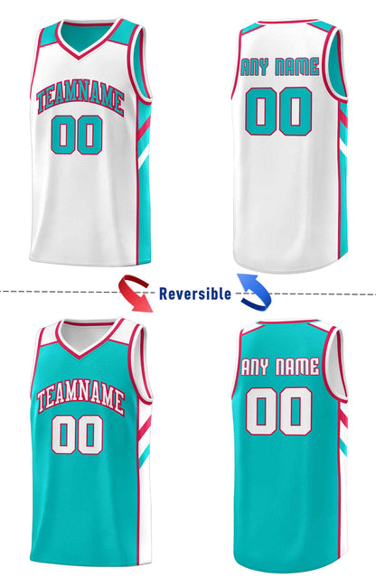 Custom Aqua White Double Side Sets Men Basketball Jersey