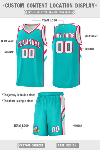 Custom Aqua White Double Side Sets Men Basketball Jersey