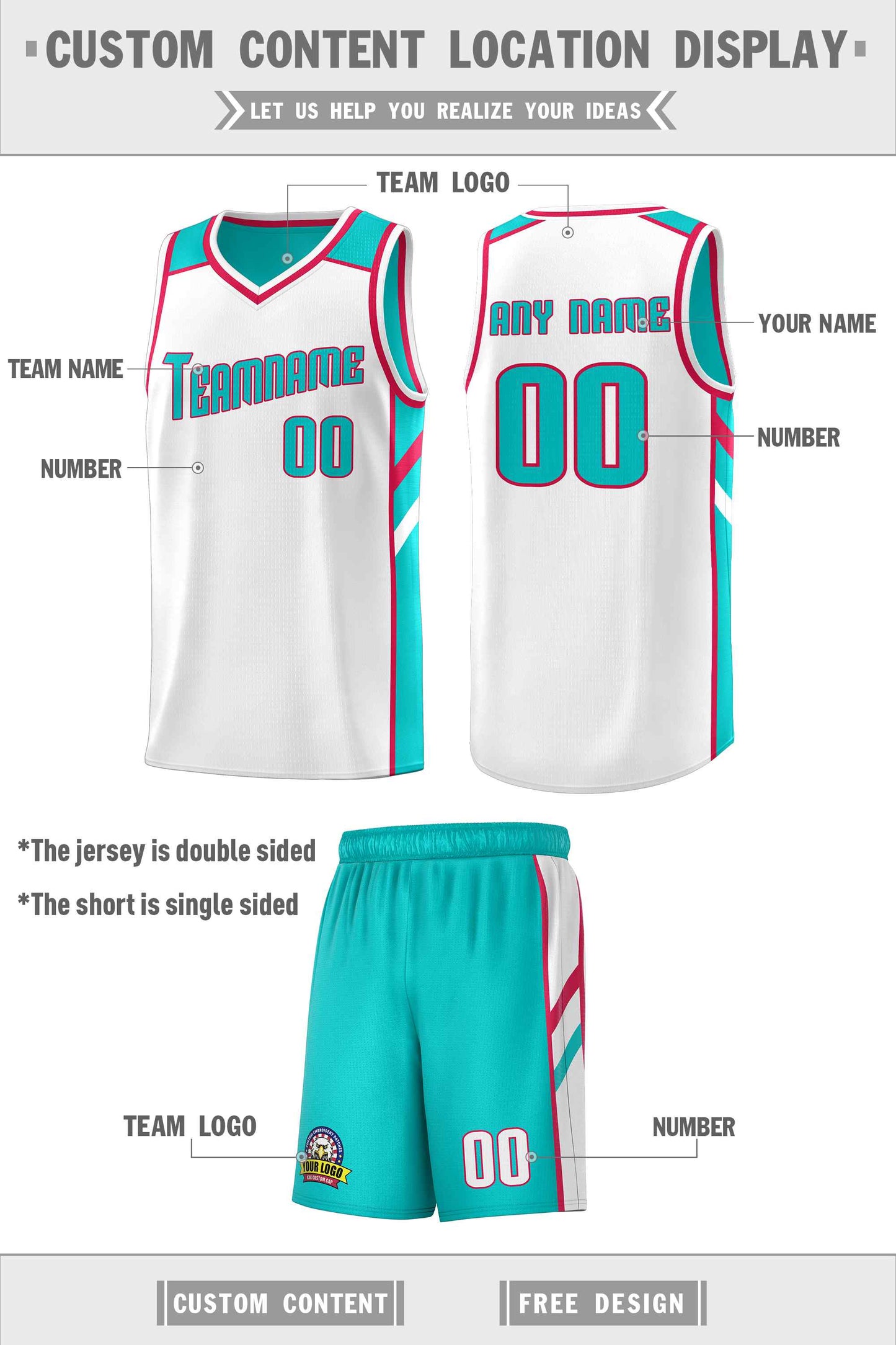 Custom Aqua White Double Side Sets Men Basketball Jersey