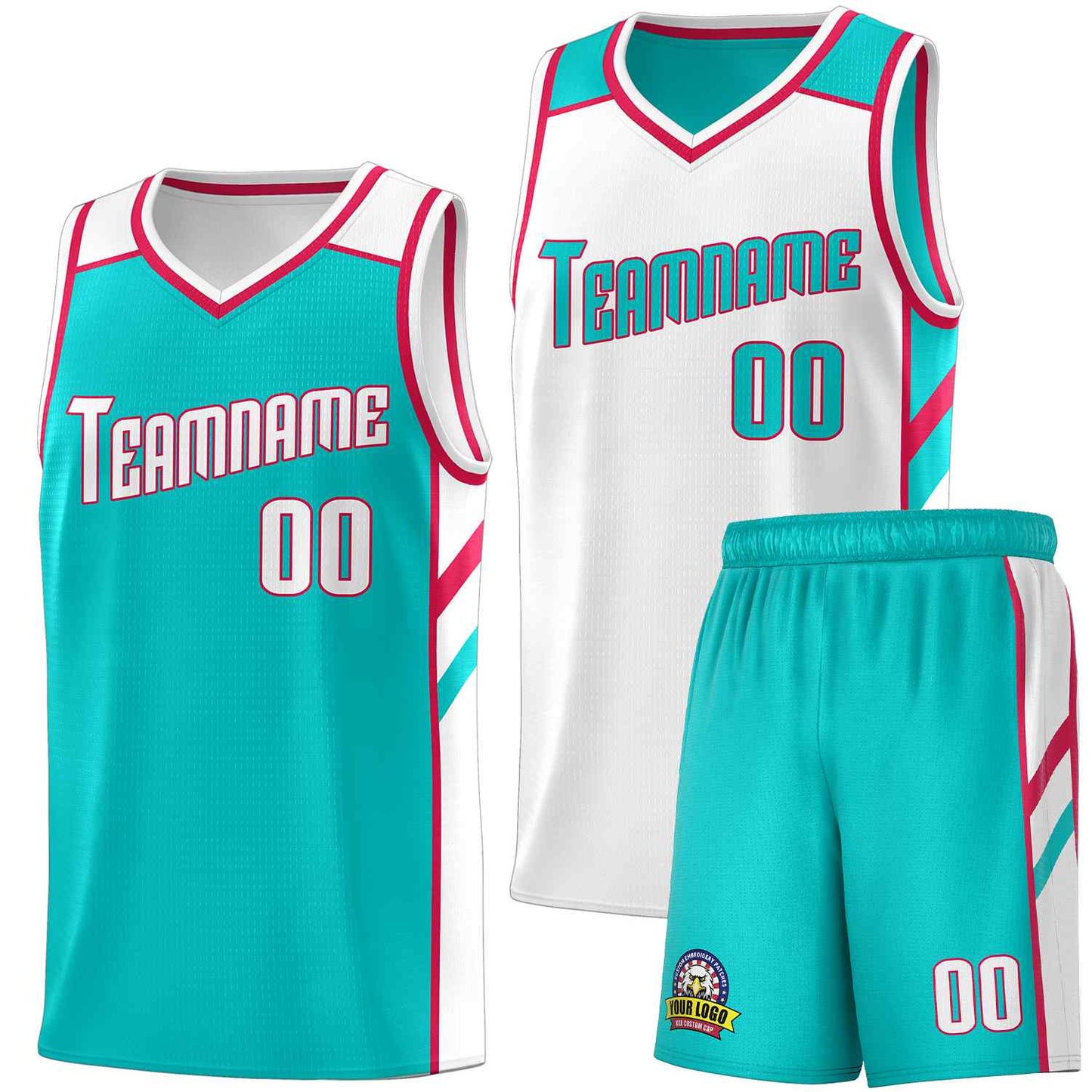 Custom Aqua White Double Side Sets Men Basketball Jersey