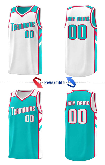 Custom Aqua White Double Side Sets Men Basketball Jersey