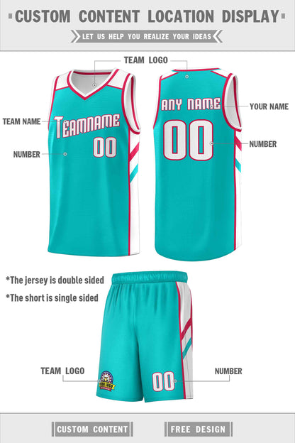 Custom Aqua White Double Side Sets Men Basketball Jersey