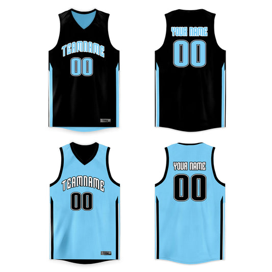 Custom Black Blue Double Side Tops Basketball Jersey