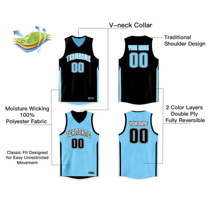 Custom Black Blue Double Side Tops Basketball Jersey