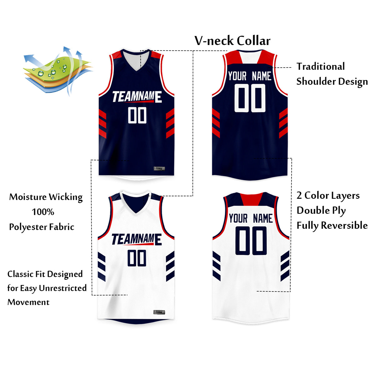 Custom Basketball Jersey Reversible Athletic Team Uniform for Men/Youth