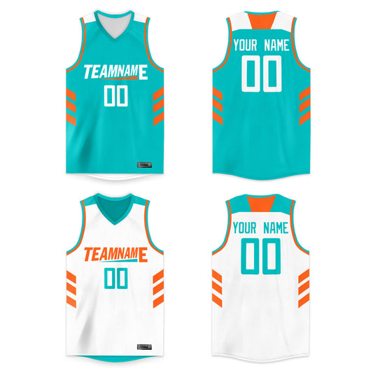 Custom Aqua White Double Side Tops Men/Boy Basketball Jersey