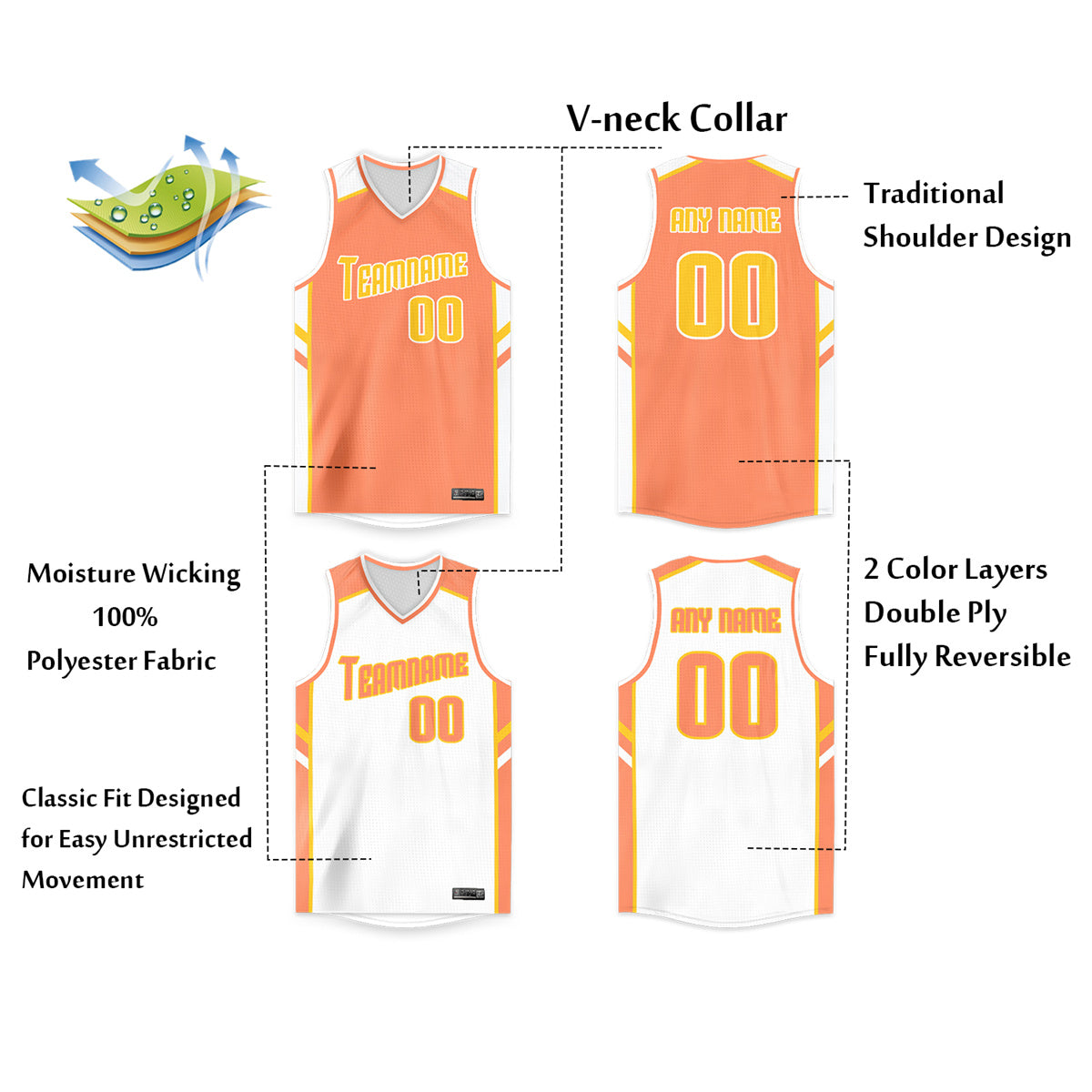 Custom Basketball Jersey Reversible Personalized Team Sports Uniform for Men/Youth