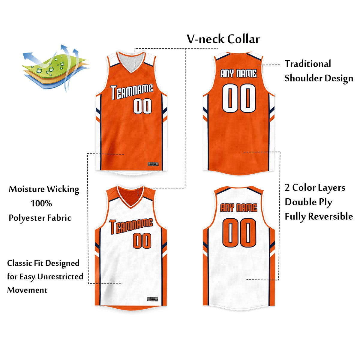 Custom Basketball Jersey Reversible Personalized Team Sports Uniform for Men/Youth