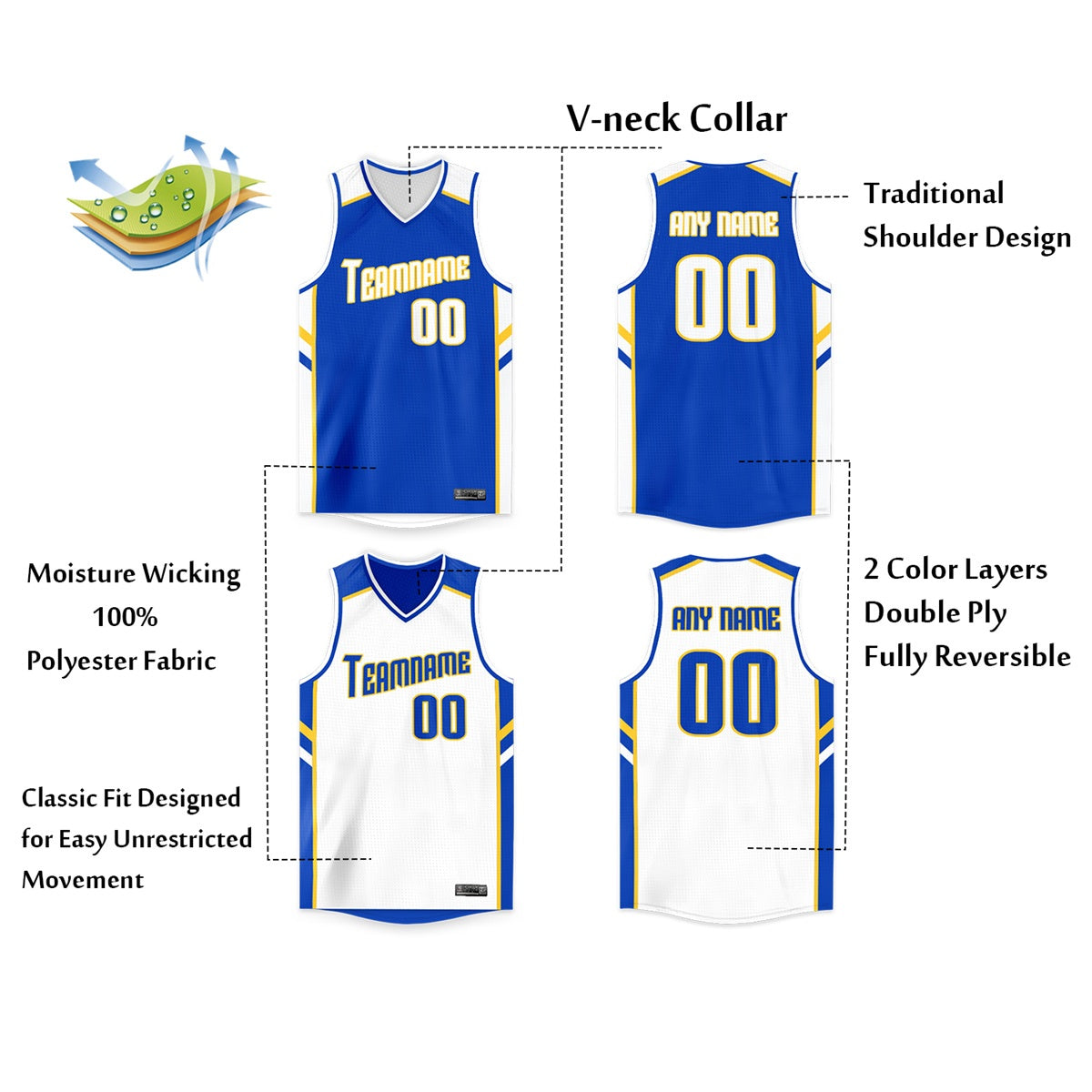 Custom Basketball Jersey Reversible Personalized Team Sports Uniform for Men/Youth