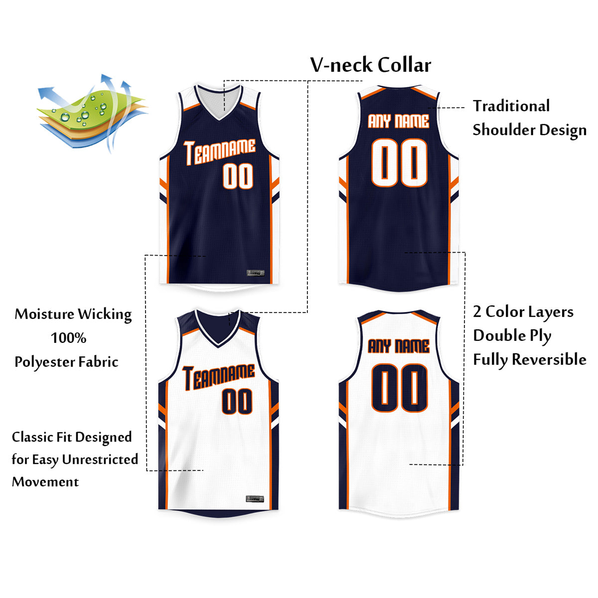 Custom Basketball Jersey Reversible Personalized Team Sports Uniform for Men/Youth