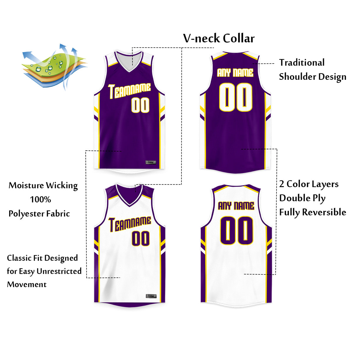 Custom Basketball Jersey Reversible Personalized Team Sports Uniform for Men/Youth