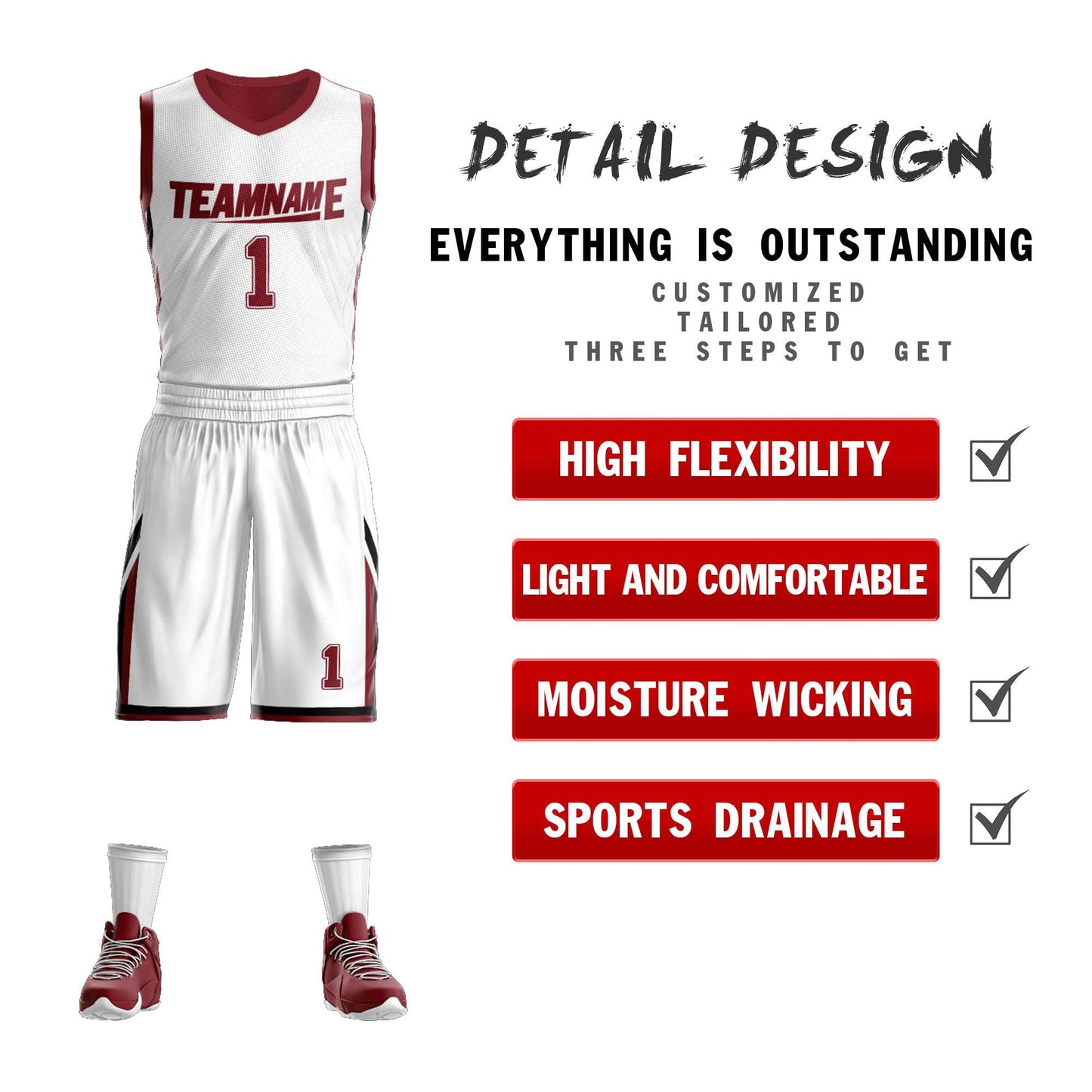 Custom Basketball Jersey Sport Sets Reversible Team Uniforms for Adults/Youth