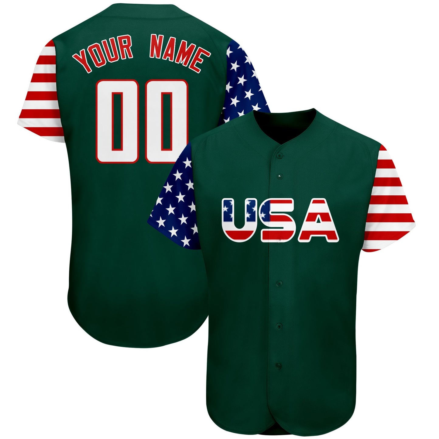 Custom Green White-Red American Flag Authentic Baseball Jersey