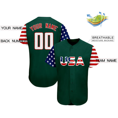 Custom Green White-Red American Flag Authentic Baseball Jersey