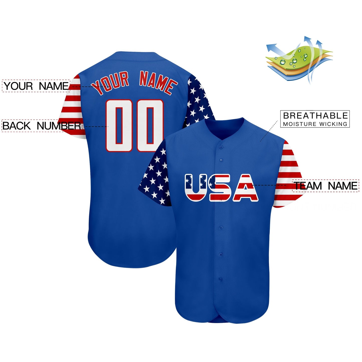 Custom Royal White-Red American Flag Authentic Baseball Jersey