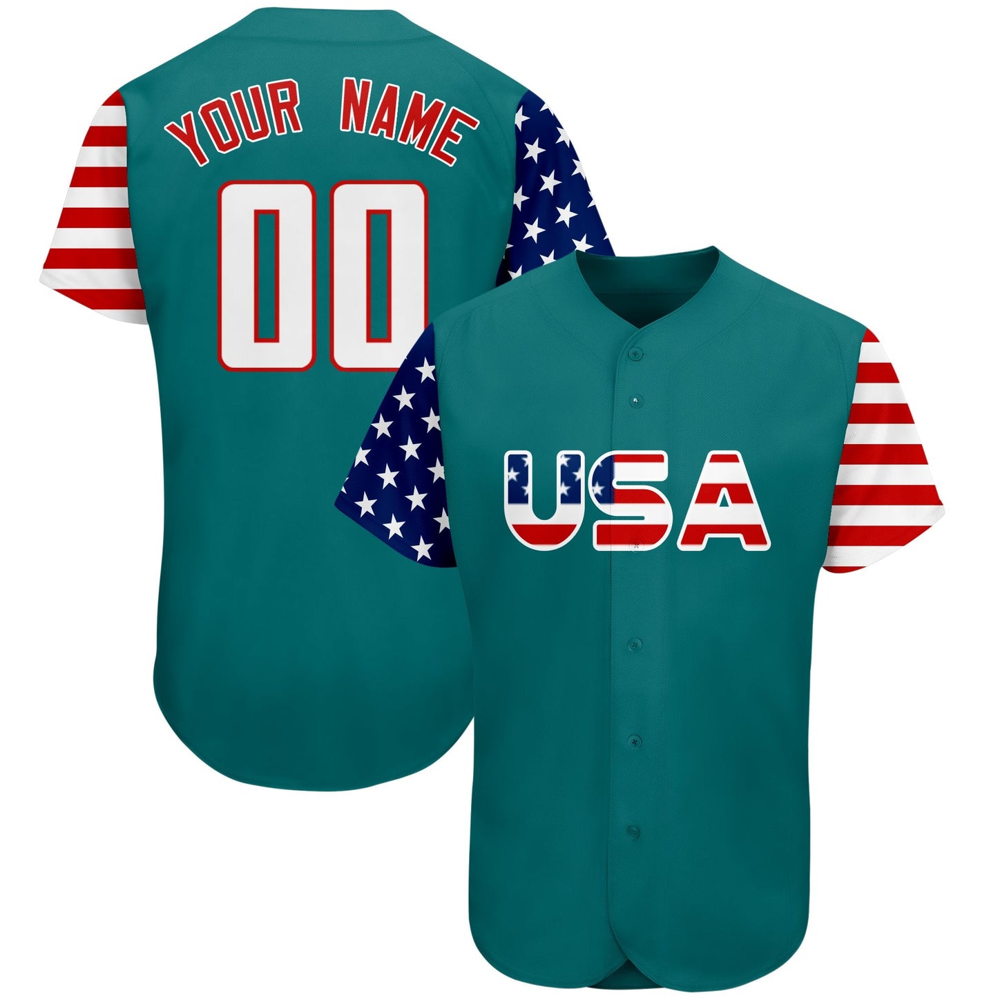 Custom Aqua White-Red American Flag Authentic Baseball Jersey