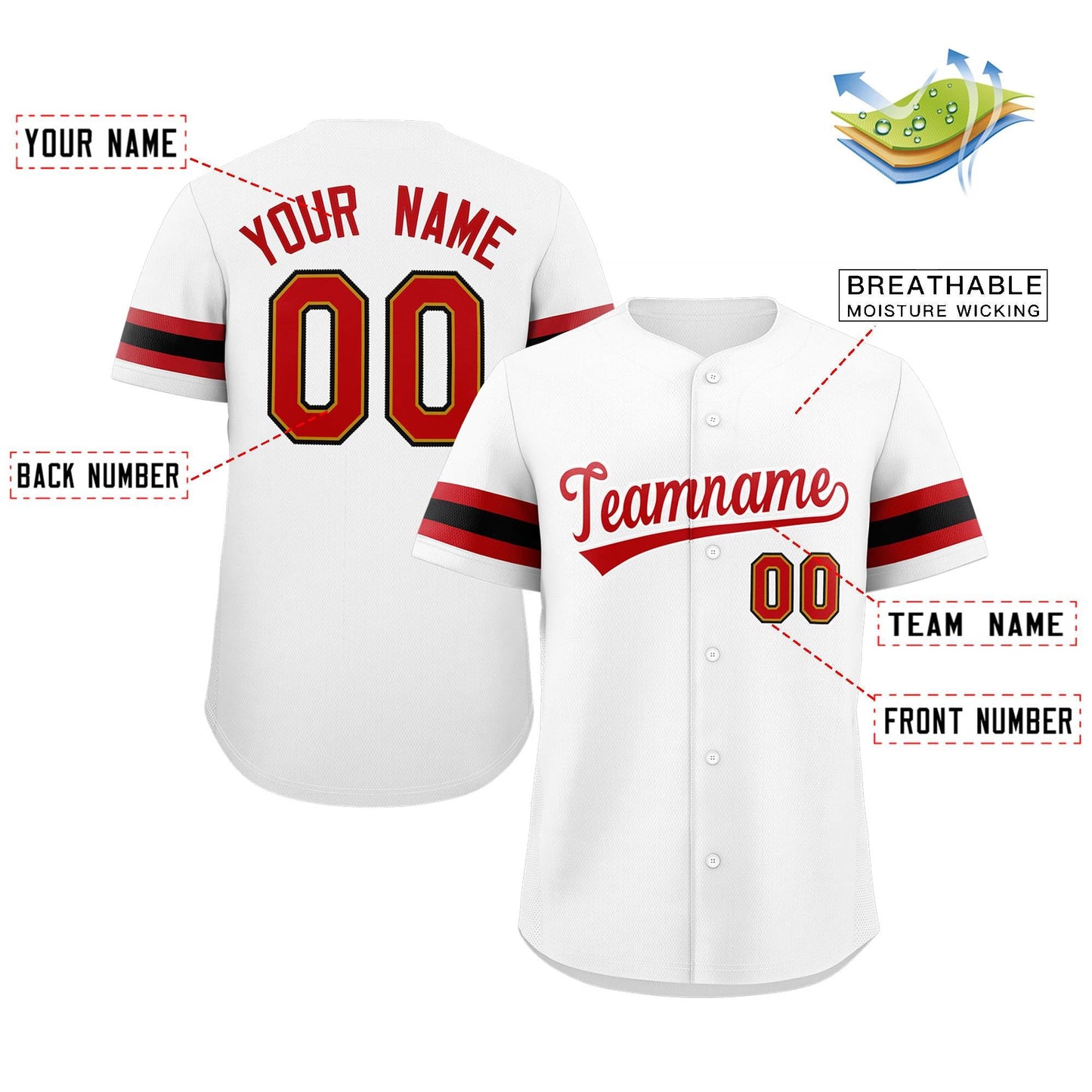 Custom White Red Classic Style Authentic Baseball Jersey