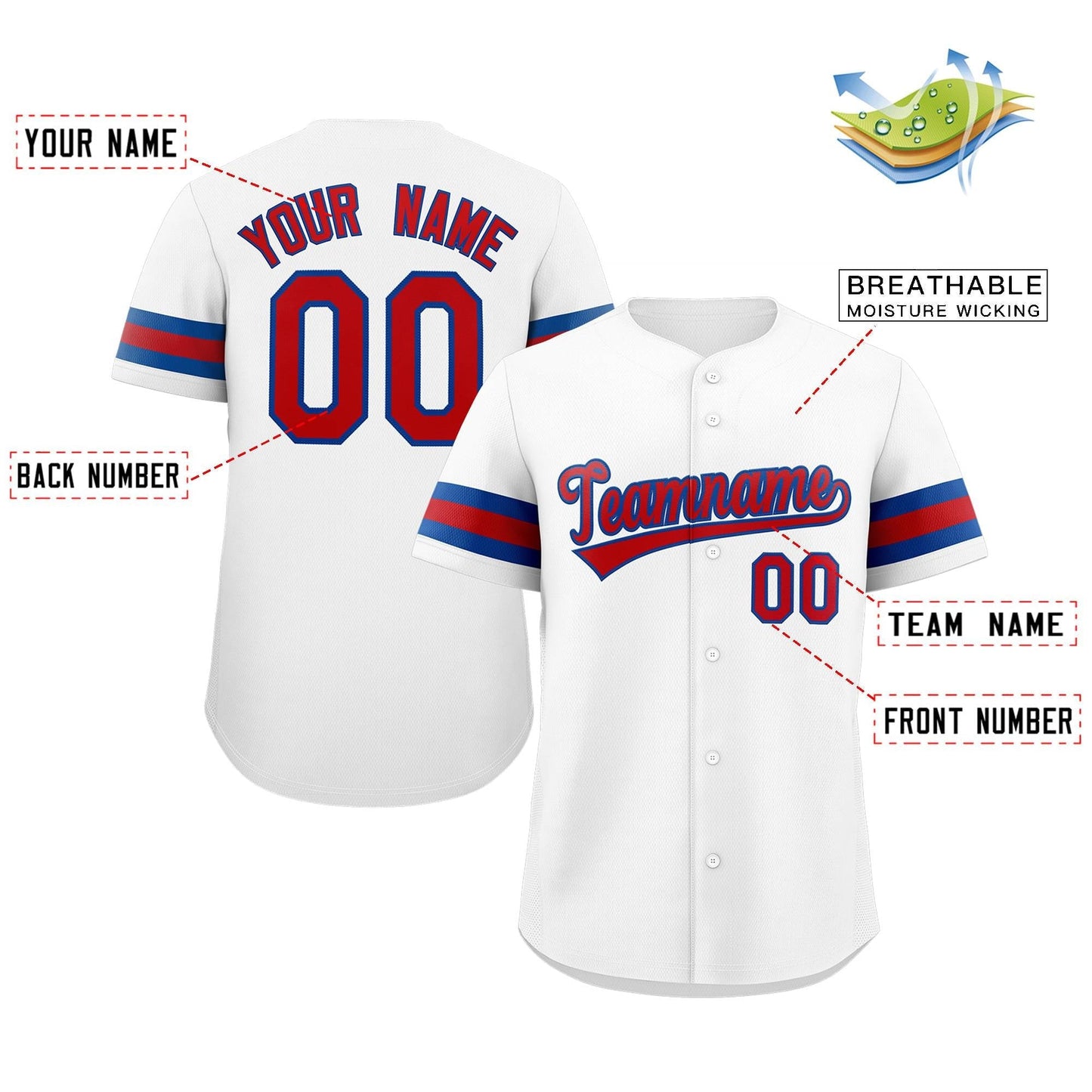 Custom White Red-Royal Classic Style Authentic Baseball Jersey