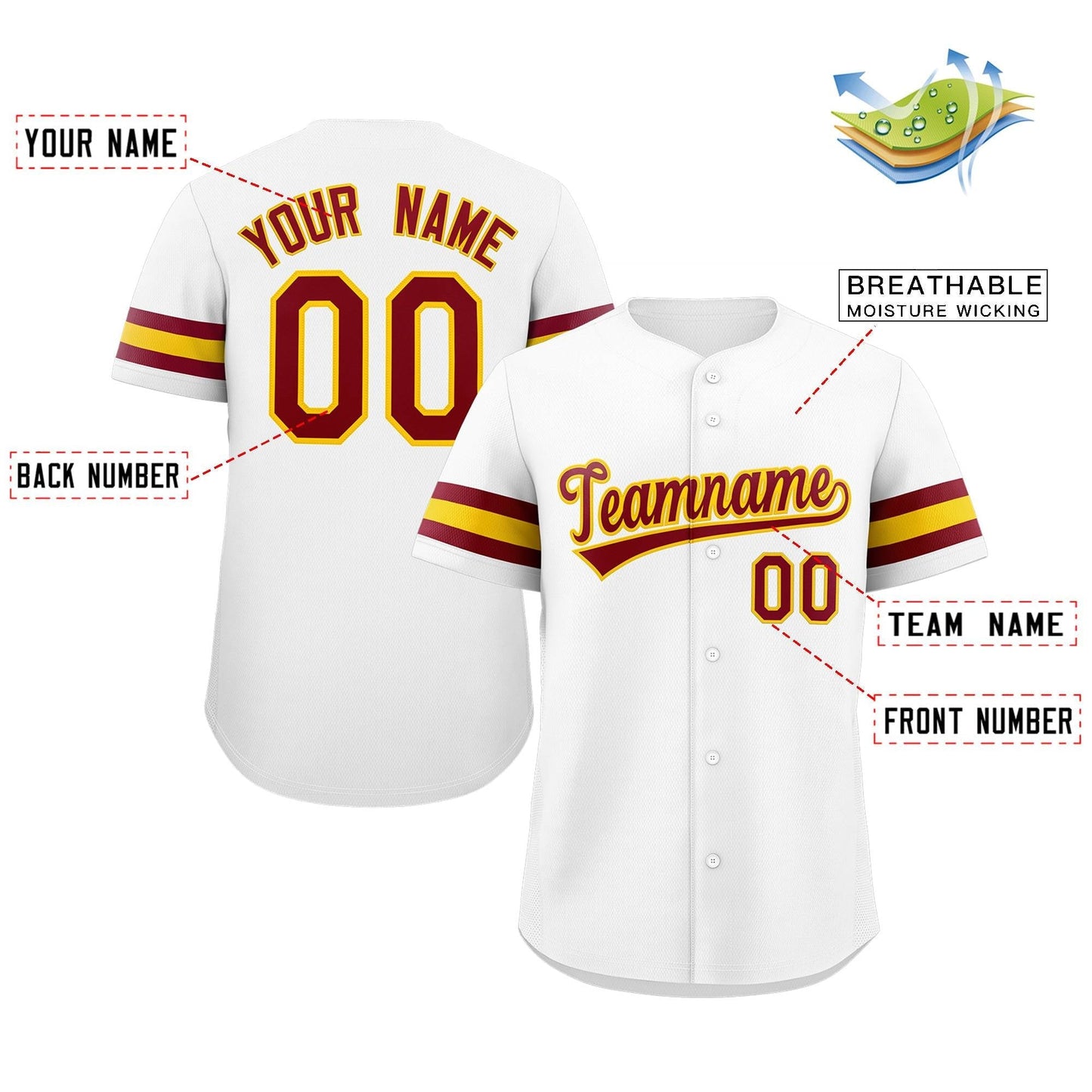 Custom White Red-Yellow Classic Style Authentic Baseball Jersey