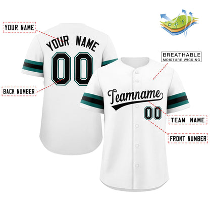 Custom White Black-Green Classic Style Authentic Baseball Jersey