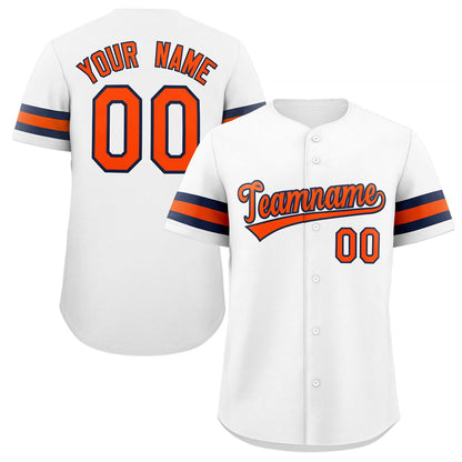 Custom White Orange-Navy Classic Style Authentic Baseball Jersey