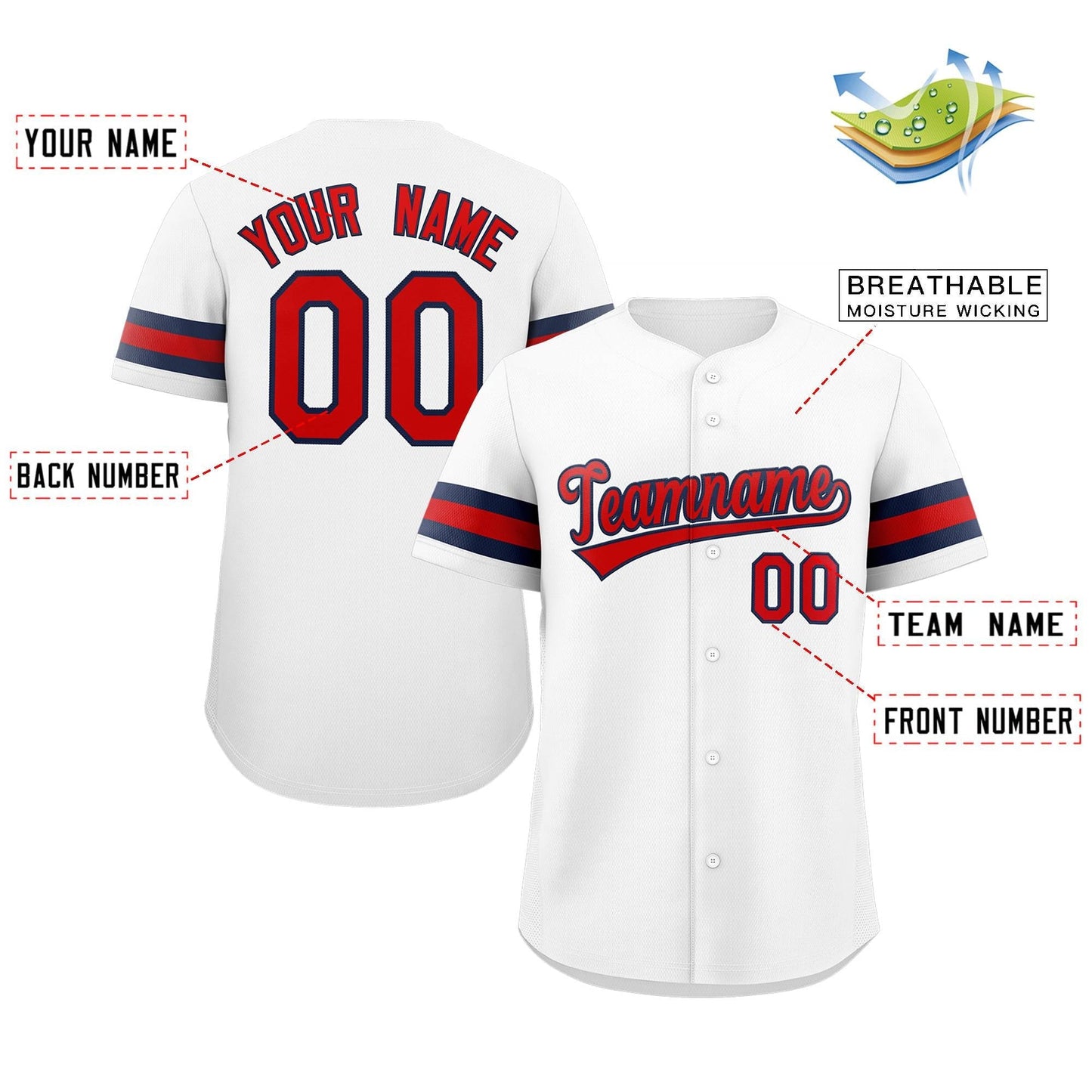 Custom White Red-Navy Classic Style Authentic Baseball Jersey