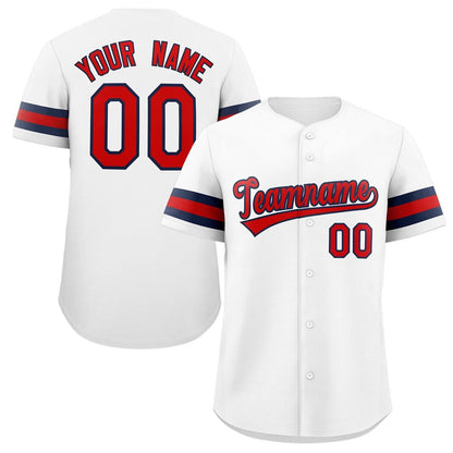 Custom White Red-Navy Classic Style Authentic Baseball Jersey