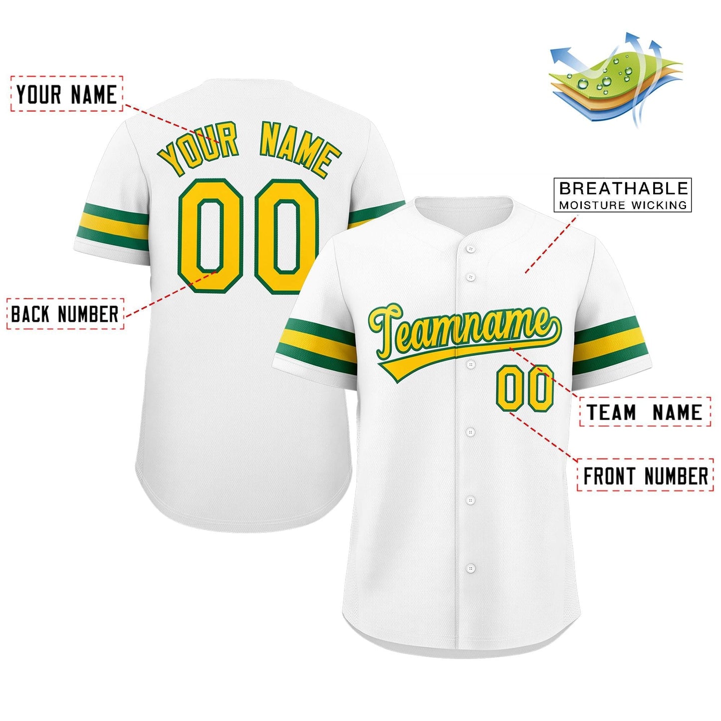 Custom White Yellow-Green Classic Style Authentic Baseball Jersey