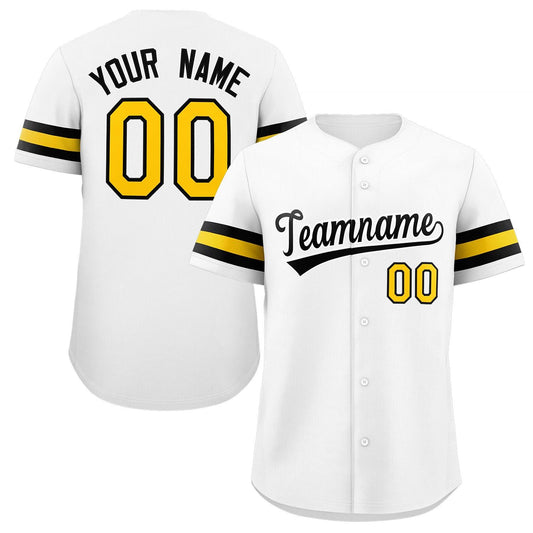 Custom White Yellow-Black Classic Style Authentic Baseball Jersey