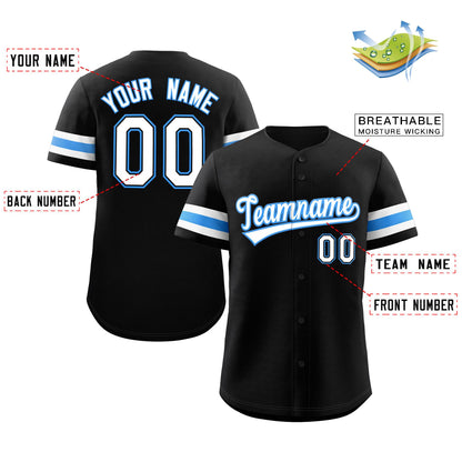 Custom Black White-Powder Blue Classic Style Authentic Baseball Jersey