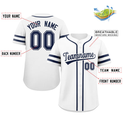 Custom White Navy Classic Style Authentic Baseball Jersey