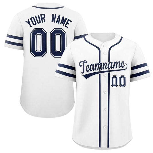 Custom White Navy Classic Style Authentic Baseball Jersey