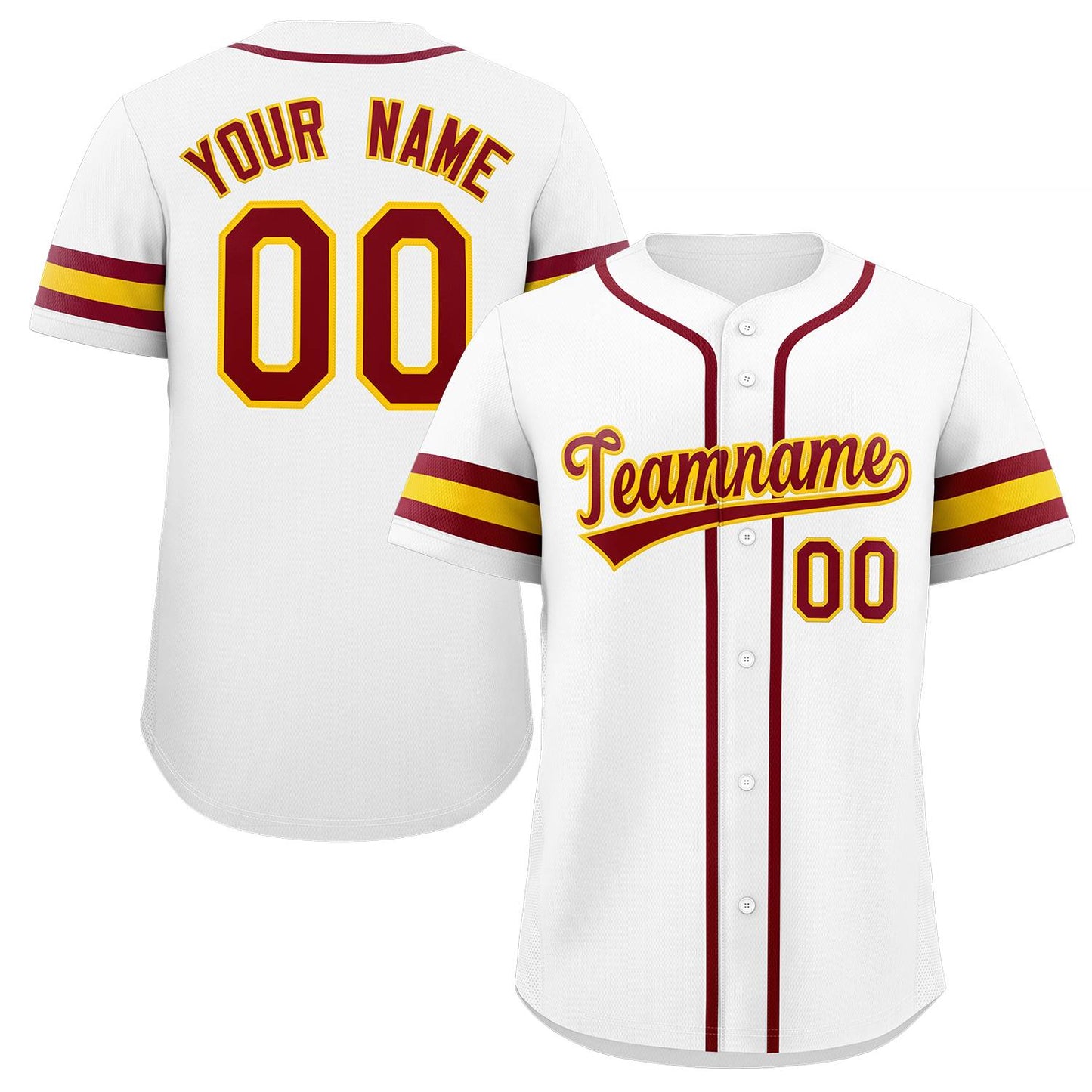 Custom White Red-Yellow Classic Style Authentic Baseball Jersey