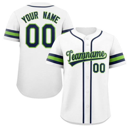 Custom White Navy-Green Classic Style Authentic Baseball Jersey