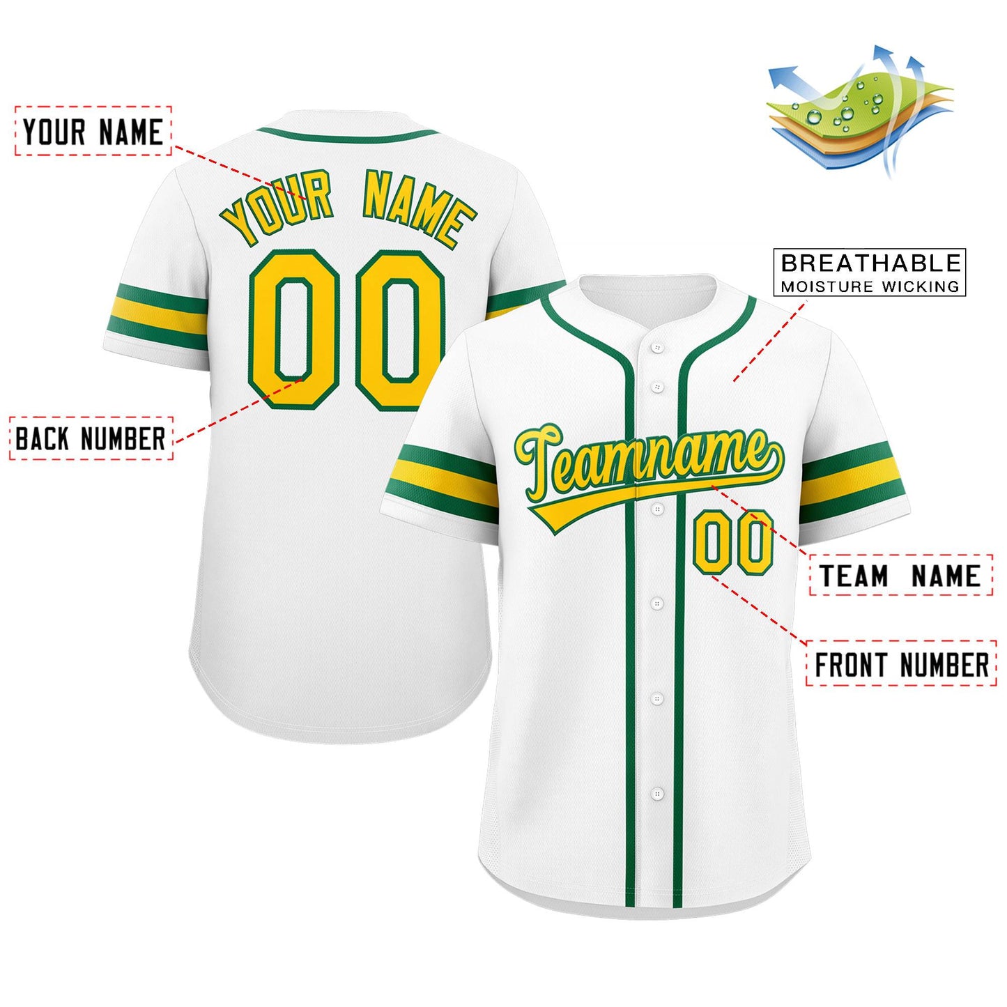 Custom White Yellow-Green Classic Style Authentic Baseball Jersey