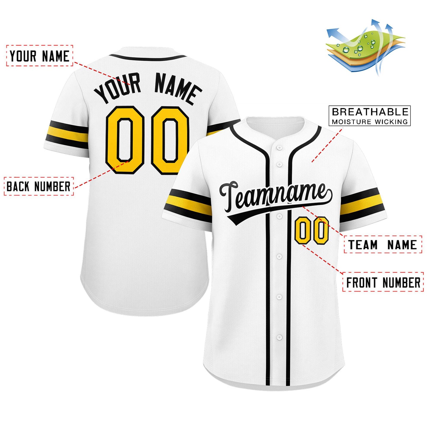 Custom White Yellow-Black Classic Style Authentic Baseball Jersey